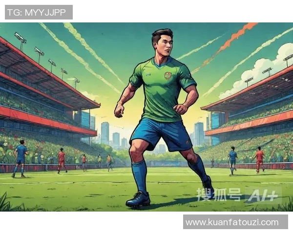 身穿球星背心的足球运动员奔跑在绿茵场上展现激情与力量